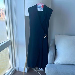 Navy knitted wrap-front midi dress